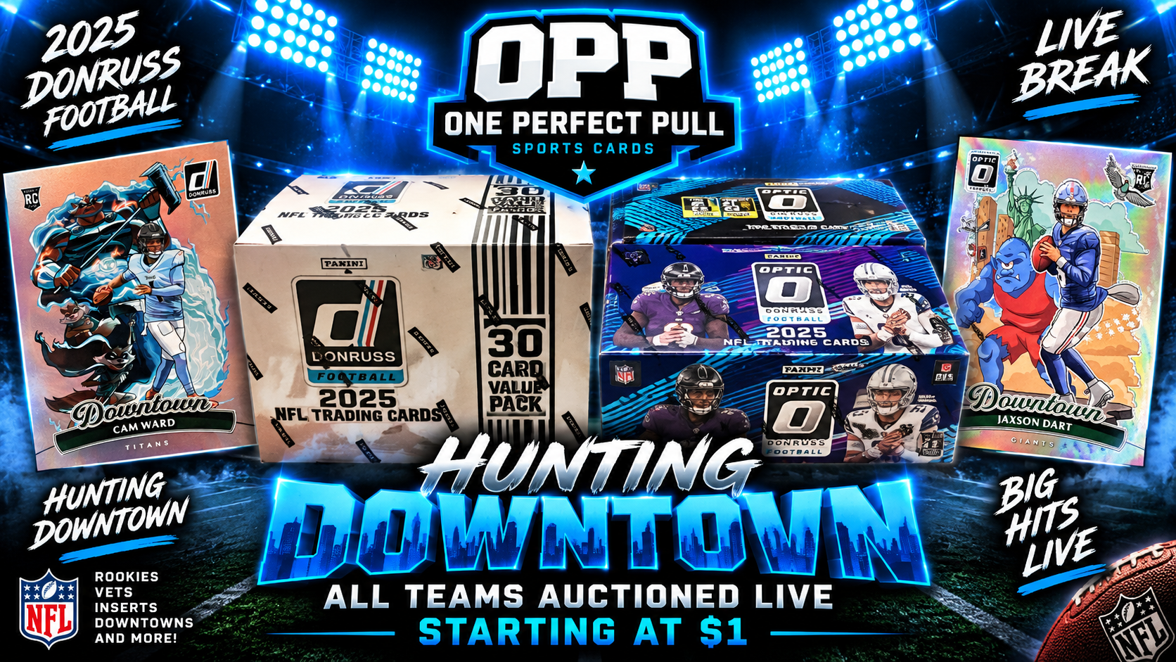 One Perfect Pull Downtown Hunt football break graphic